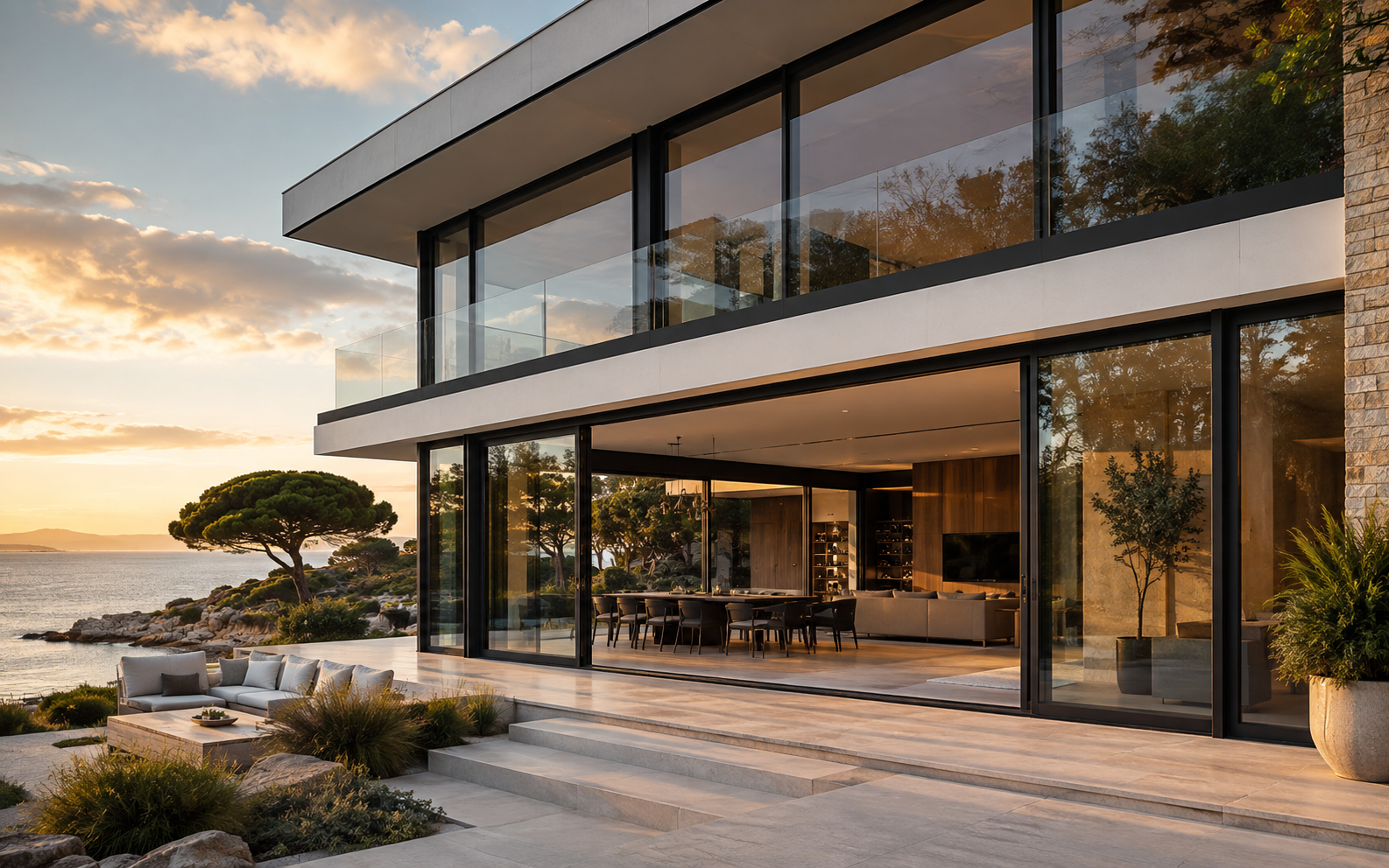 Luxury villa with floor-to-ceiling aluminium window systems supplied from Turkey